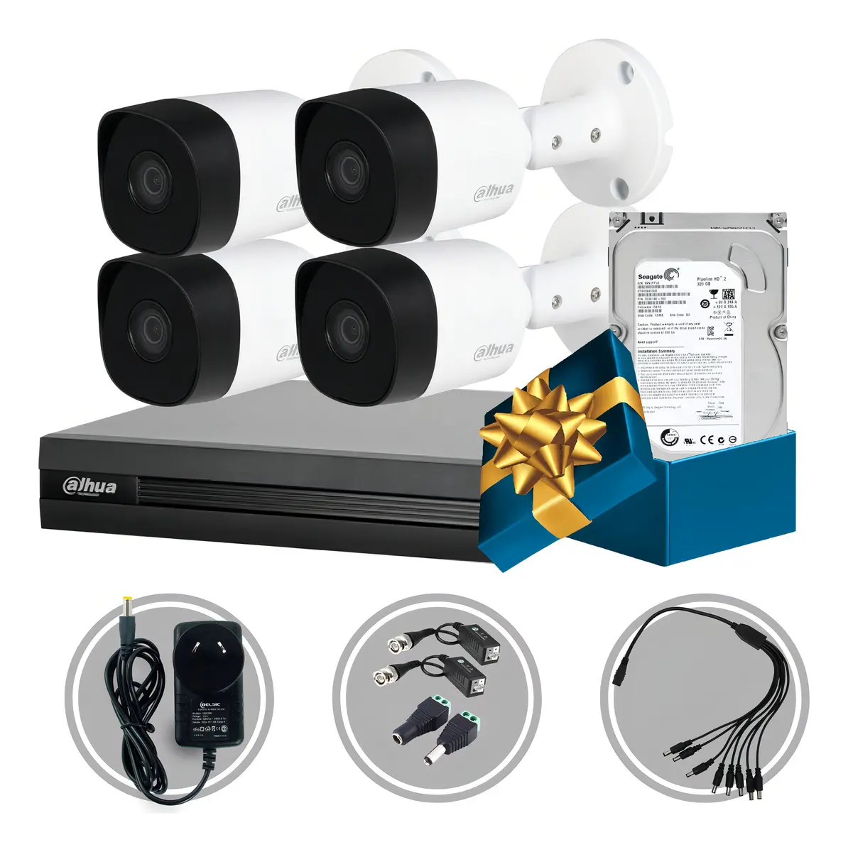 Kit Seguridad Dahua Dvr 4ch + 4 Camaras 1080p +disco $ 350000